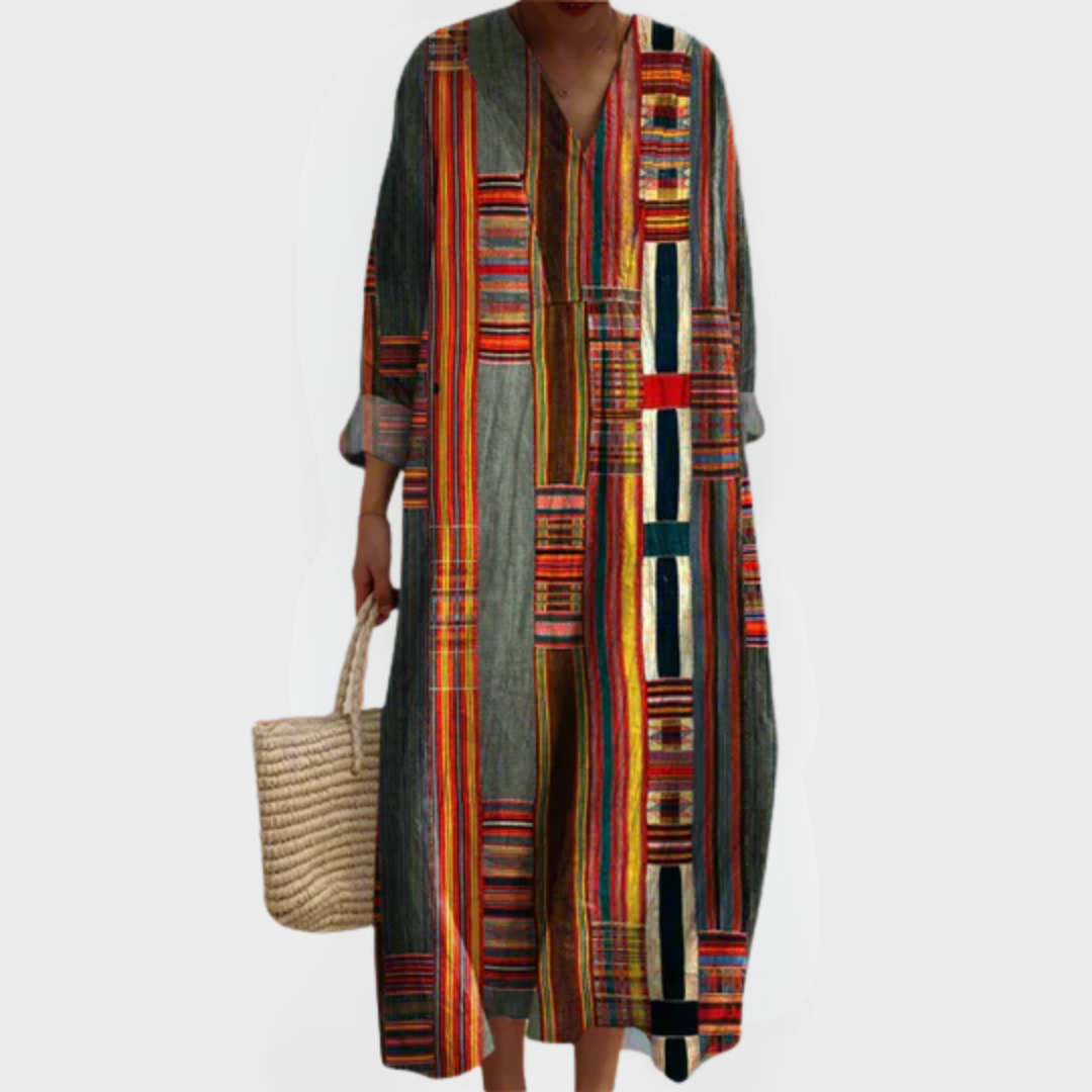 Marianne | Geometrische Streep Boho Maxi Jurk