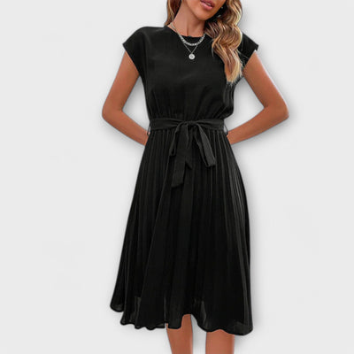 Claire - Korte Mouw, Plissé, Casual Midi Jurk