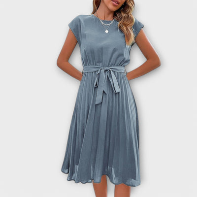 Claire - Korte Mouw, Plissé, Casual Midi Jurk