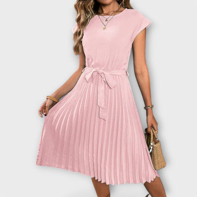 Claire - Korte Mouw, Plissé, Casual Midi Jurk