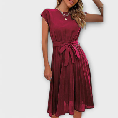 Claire - Korte Mouw, Plissé, Casual Midi Jurk