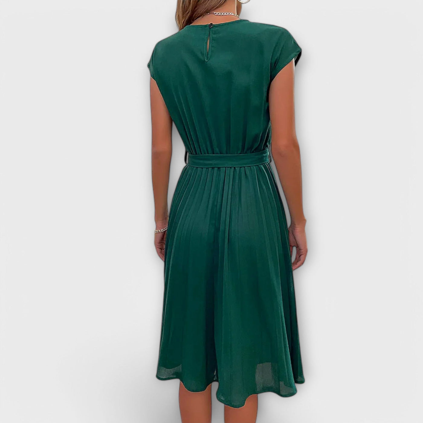 Claire - Korte Mouw, Plissé, Casual Midi Jurk