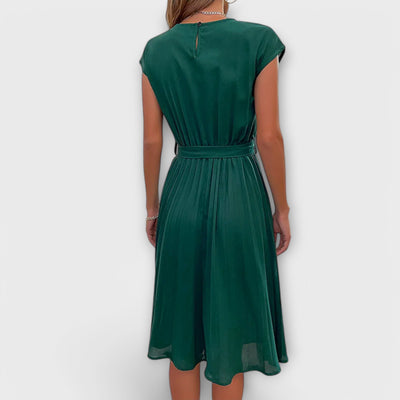 Claire - Korte Mouw, Plissé, Casual Midi Jurk