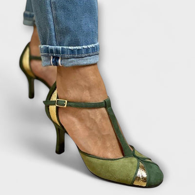 Alona - Décolleté Patchwork met T-Strap en Gesloten Neus